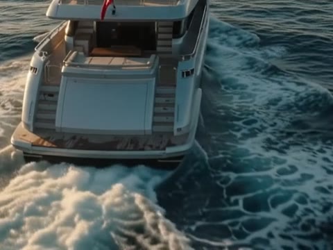 The yacht's stern swim platform over its wake